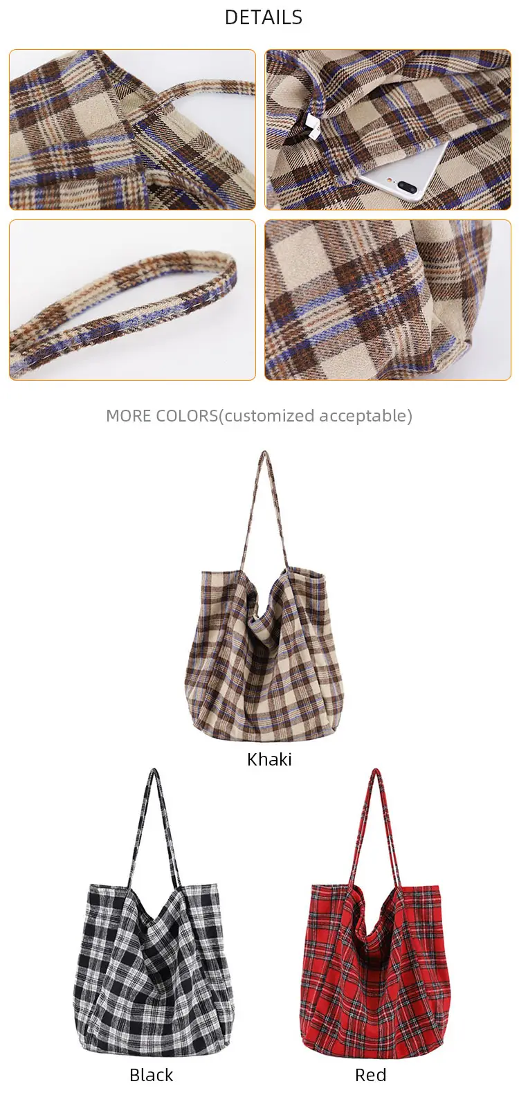 plaid-canvas-tote-bag-csh06-large-capacity plaid-canvas-tote-bag-csh06-large-capacity
