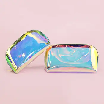 Bearky Luxury Elegant PVC Custom Clear Zipper Holographic Waterproof Large Travel Cosmetic Pouch Makeup Bag