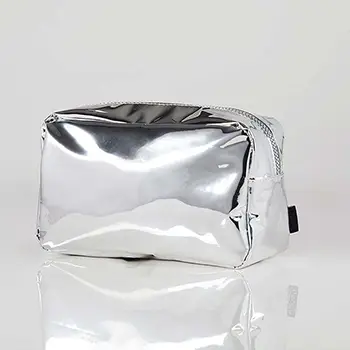 Wholesale Metallic Makeup Bag with Essential Tools | Luxurious Silver Cosmetic Organizer for Beauty Brands & Retailers