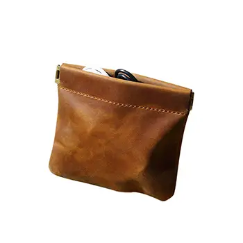  Crazy Horse Leather Spring-Opened Coin and Accessory Pouch for Everyday Essentials