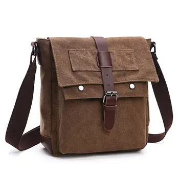 Vintage Canvas Messenger Bag with Leather Straps and Multi-Compartment Design