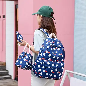 3-Piece Water-Resistant Student Backpack Set with Playful Polka Dot Design