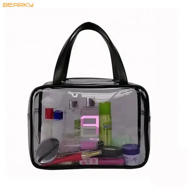 Vinyl Hanging Large Cosmetic Case Bag Fashion Waterproof Black Clear Toiletry Bag