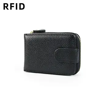 Compact Accordion-Style Leather Card Wallet with Zipper Closure