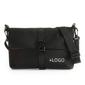 Durable Black Crossbody Messenger Bag with Buckle Closure and Spacious Interior