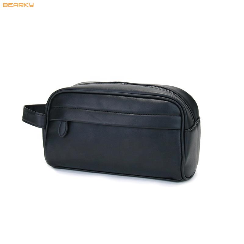 Korean Version Fashion Ladies Hanging Cosmetic Organizer Black Leather Toiletry Bag