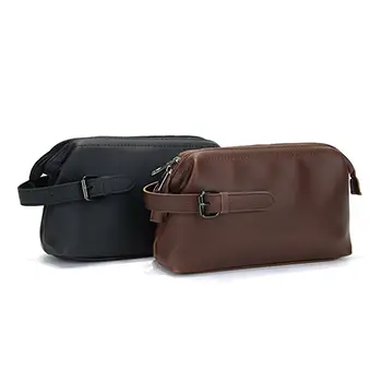 New Portable Promotional Simple Brown Ladies Large Leather Dopp Toiletry Travel Bag