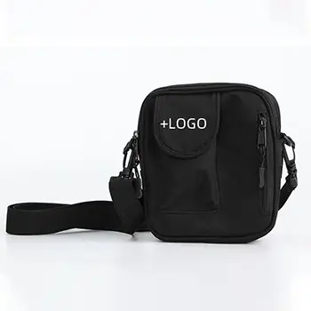 Compact Black Crossbody Bag with Secure Storage and Customizable Logo