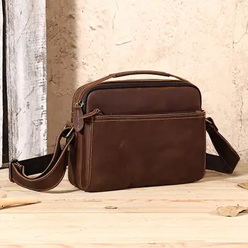 Compact Leather Crossbody Bag with Zippered Compartments