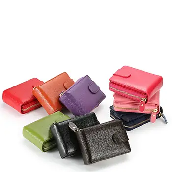 Compact Multi-Color Leather Coin and Card Wallet