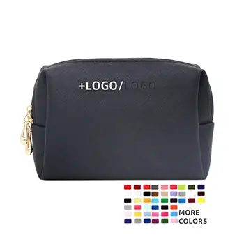 Wholesale Promotional Custom Logo Black Zipper Pu Leather Cosmetic Pouch Travel Makeup Bag