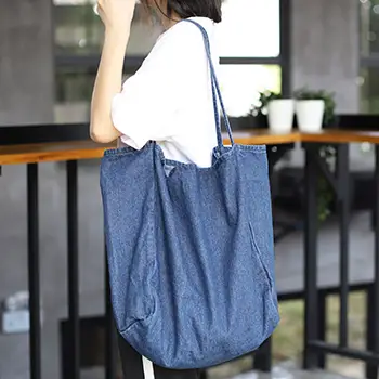 Denim Tote Bag with Large Capacity and Casual Design