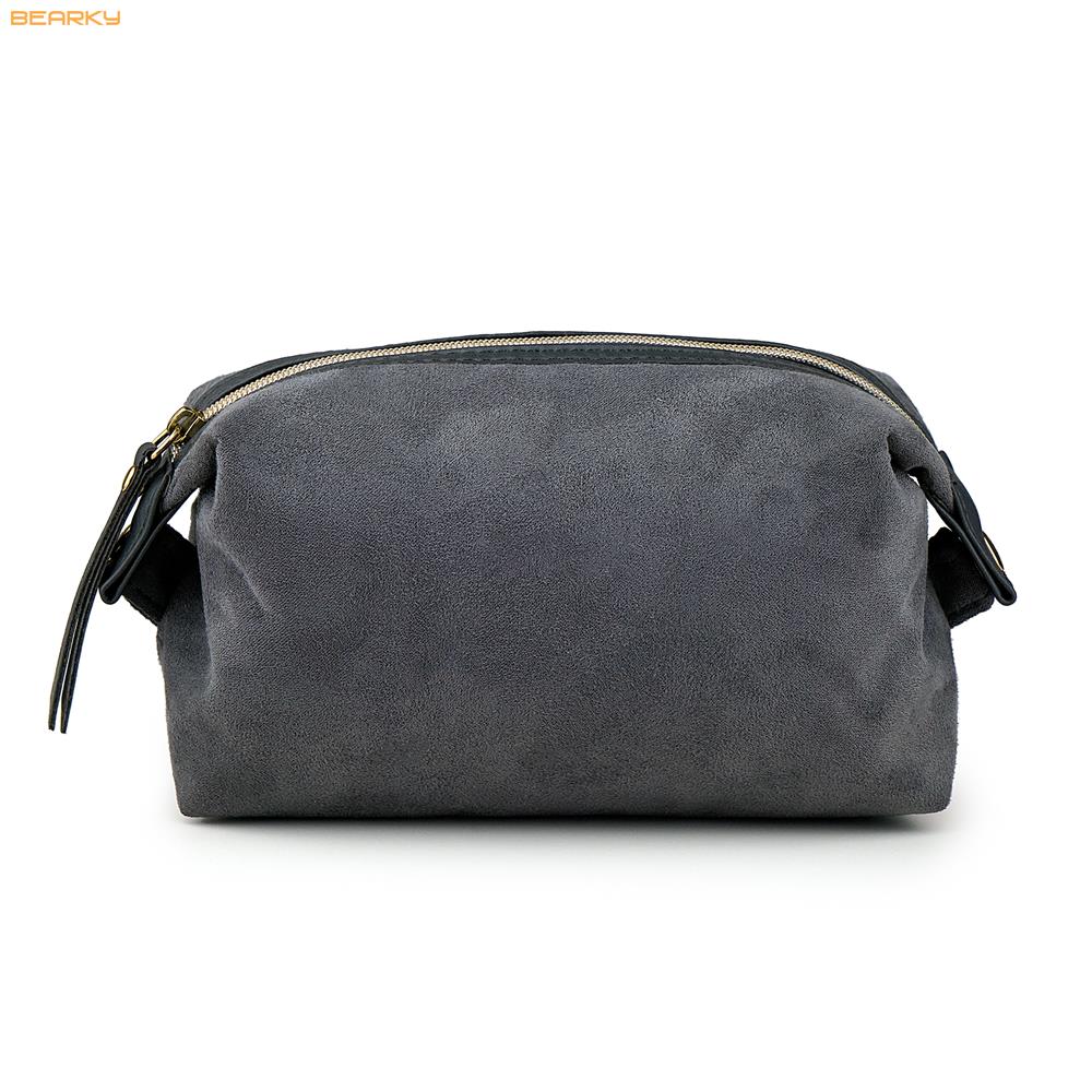 Suede Finish Cosmetic Bag – Minimalist Travel Makeup Pouch with Zipper Closure