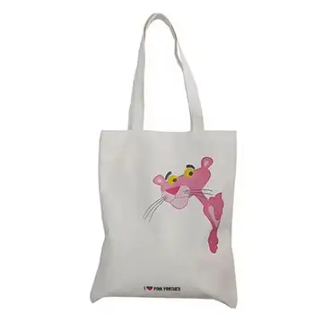 Graphic Canvas Tote Bag with Fun Pink Character Design