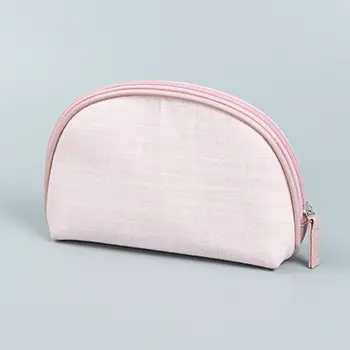 The Latest Semicircle Pink Wholesale Fashion White Cotton Canvas Makeup Bag