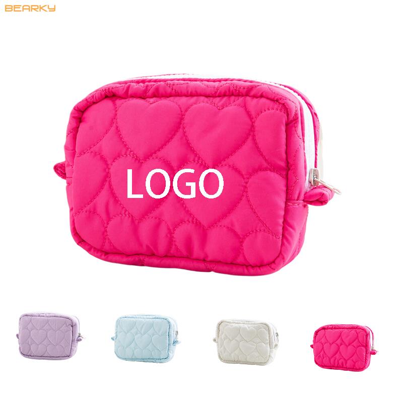 Heart-Quilted Cosmetic Bag – Soft and Stylish Makeup Organizer Pouch