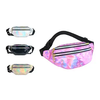 Holographic Waist Bag with Adjustable Strap and Metallic Finish