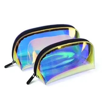 Custom Private Laser Rainbow Holographic Women Toiletry Luxury Personalised Makeup Bag