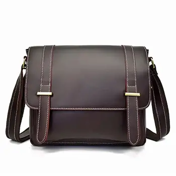 Premium Leather Satchel Bag with Buckle Straps and Adjustable Shoulder Strap