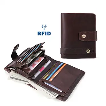 Multifunctional Leather Wallet with Zippered Compartments