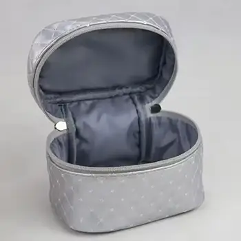 OEM New Style Grid Waterproof Pretty Makeup Bags Silver Girls Leather Cosmetic Bags