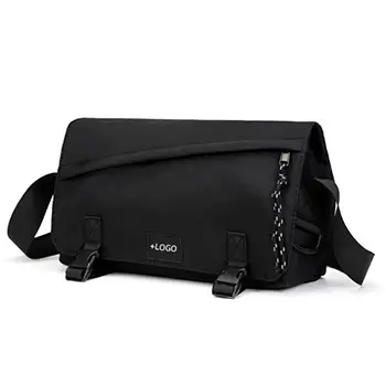 Sleek Black Messenger Bag with Adjustable Strap and Secure Closure