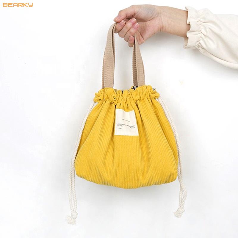  Trendy Corduroy Drawstring Tote Bag with Soft Handles