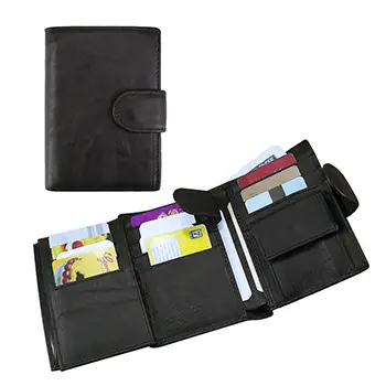 Trifold Leather Wallet with Multi-Card Storage and Snap Closure