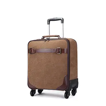 Vintage-Style Canvas and Leather Rolling Suitcase – Durable, 360° Spinner Wheels, Ideal for Travel