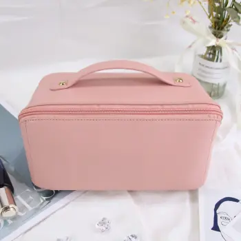 Bearky Beauty Ladies Simple Travel Cosmetic Bag PU Leather Portable Zipper Toiletry Makeup Pouch