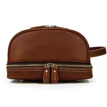 Top Selling Products Luxury Design Men Large Leather Makeup Bag With Zipper 