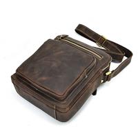  Vintage Leather Crossbody Bag with Multiple Zippered Compartments