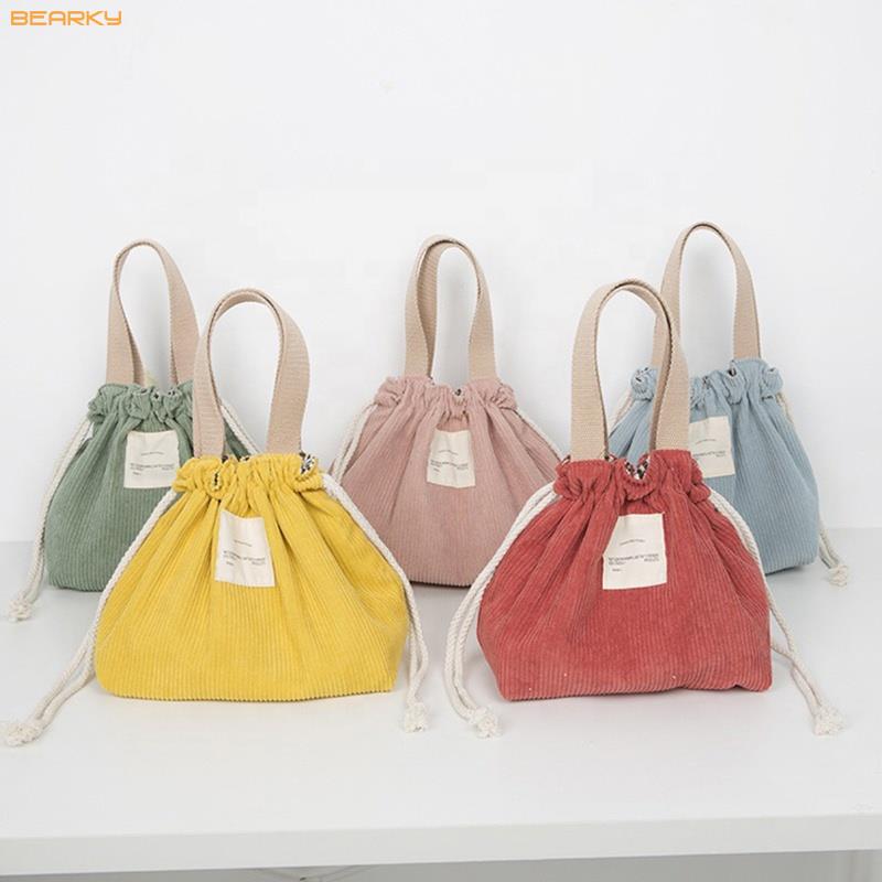  Trendy Corduroy Drawstring Tote Bag with Soft Handles