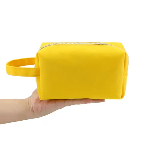 Square Eco Friendly Creative Hand-held Zipper Large Cotton Canvas Cosmetic Bag