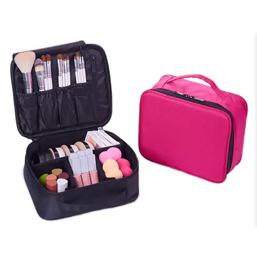 Bearky Polyester Double Layer Multifunction Pink Vintage Makeup Case 