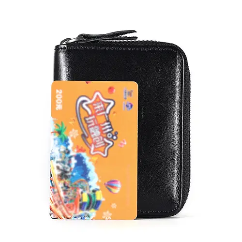 Compact Accordion-Style Genuine Leather Card Holder with Zipper Closure