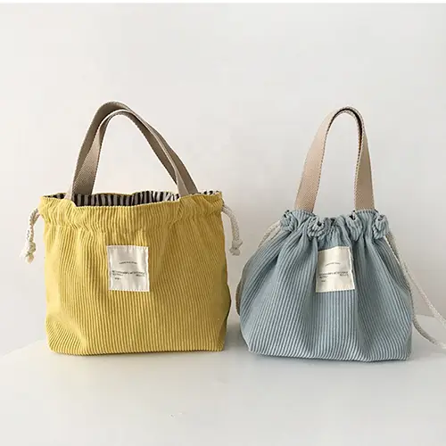  Trendy Corduroy Drawstring Tote Bag with Soft Handles