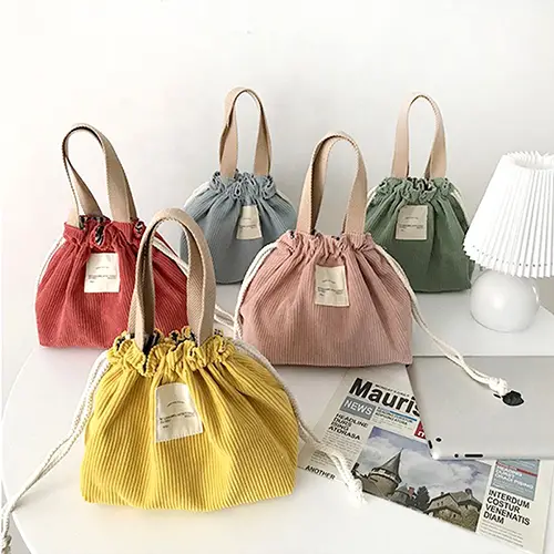  Trendy Corduroy Drawstring Tote Bag with Soft Handles